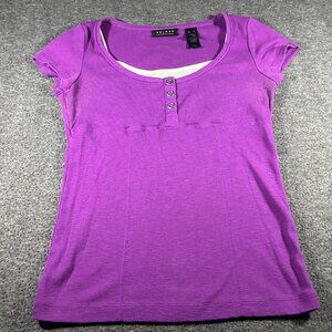 Vintage Axcess Babydoll Top Women S Layered Trim Button Detail Cap Sleeve Purple